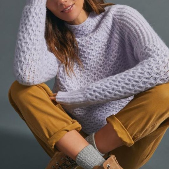 Anthropologie Sweaters - Anthropologie Womens Sz XL Bia Mock Neck Tunic Chunky Knit Sweater Ivory